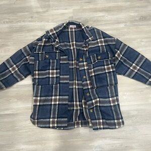 Pink Lily Navy Plaid Woman’s Shirt Jacket